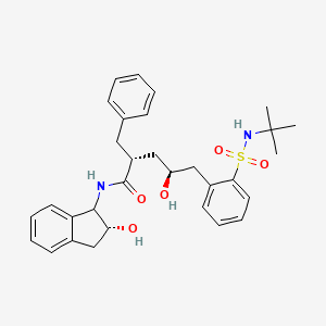 B12738060 Benzenepentanamide, N-((1S,2R)-2,3-dihydro-2-hydroxy-1H-inden-1-yl)-2-(((1,1-dimethylethyl)amino)sulfonyl)-gamma-hydroxy-alpha-(phenylmethyl)-, (alphaR,gammaS)- CAS No. 181869-09-0