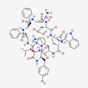 2-[(3R,6S,9S,12S,15S,18S,21S,24R,27S,30S)-21-(2-amino-2-oxoethyl)-9-(3-aminopropyl)-24,27-dibenzyl-3-[(4-hydroxyphenyl)methyl]-15-(1H-indol-3-ylmethyl)-6-(2-methylpropyl)-2,5,8,11,14,17,20,23,26,29-decaoxo-12-propyl-1,4,7,10,13,16,19,22,25,28-decazabicyclo[28.3.0]tritriacontan-18-yl]acetic acid