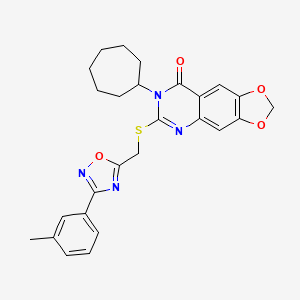 B2863199 7-cycloheptyl-6-({[3-(3-methylphenyl)-1,2,4-oxadiazol-5-yl]methyl}sulfanyl)-2H,7H,8H-[1,3]dioxolo[4,5-g]quinazolin-8-one CAS No. 1116050-18-0